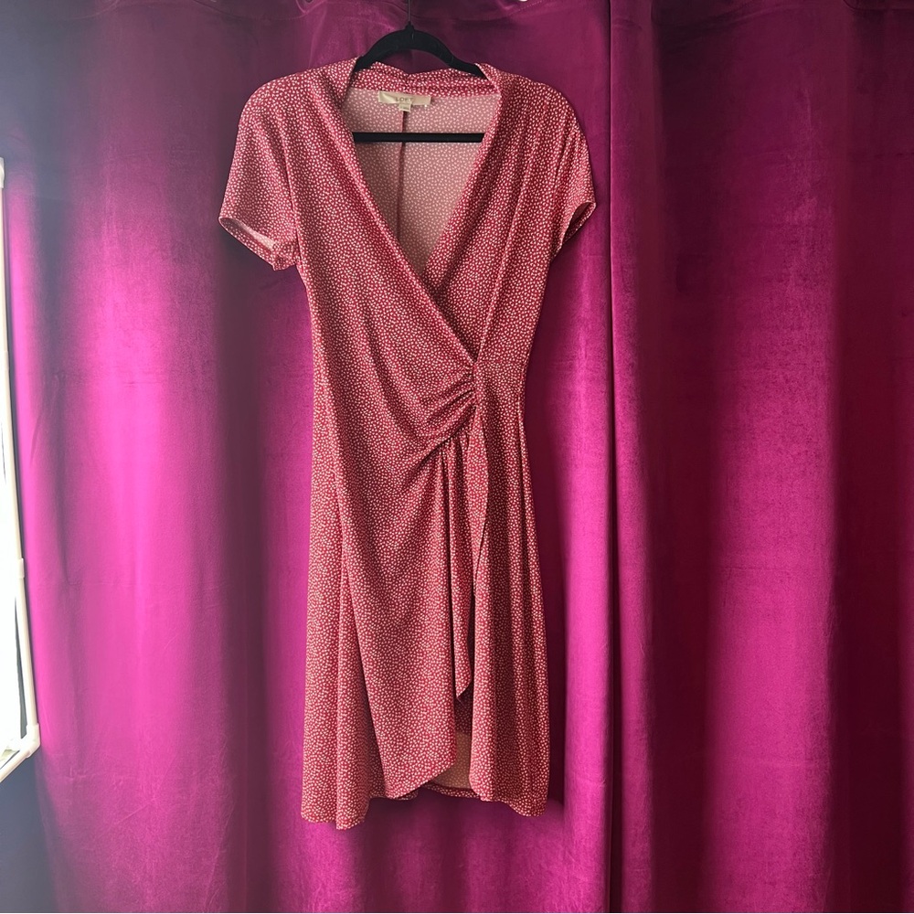 LOFT Red Patterned Wrap Dress